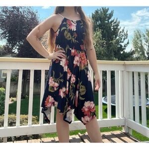 Floral Navy Dress with Pink Accents